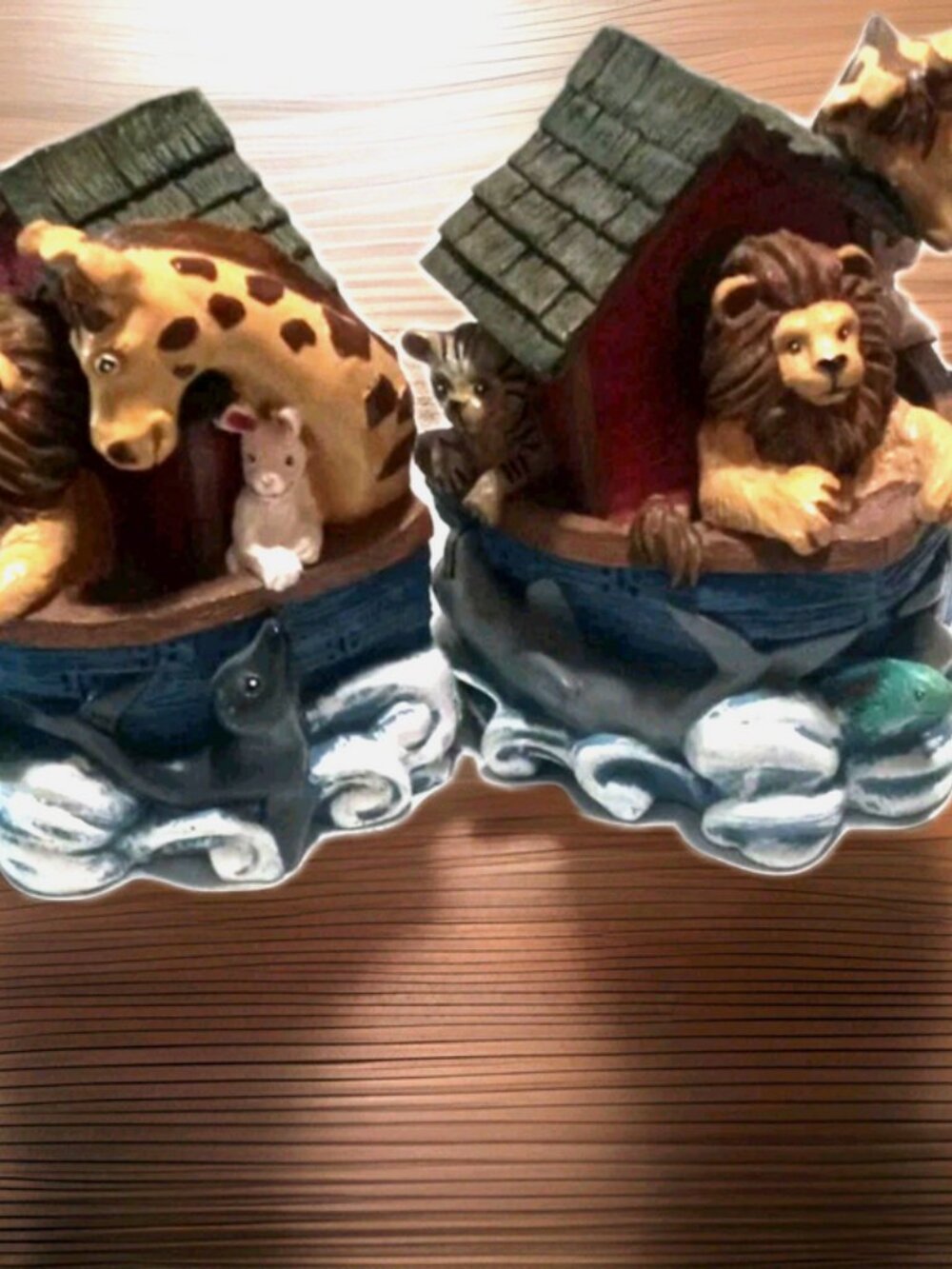 Vintage 1993 Figi’s Noah’s Ark Hand Painted Wooden Bookends Animals Decor Set